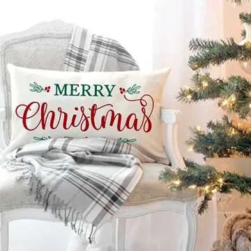 PANDICORN Merry Christmas Pillow Covers 12x20 Inch Farmhouse Christmas Decorations Lumbar Christmas Pillows Christmas Decorative Throw Pillows Cases Winter Holiday Decor for Sofa Couch Living Room