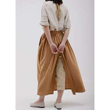 losofar Pleated Cotton Long Apron X Back Kitchen Garden Florist Work Clothes Bib Dress (Toffee, 38.5x34.6in)
