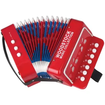 Woodstock Kids Red Accordion - 10 Keys Beginner Music Toy for Ages 3+