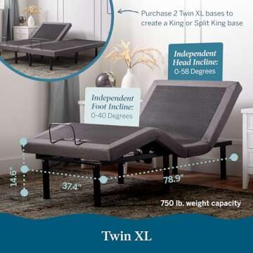 LUCID L300 Adjustable Bed Frame - Head and Foot Incline - USB - Wireless Remote - Easy 2 Person Assembly - Quiet Motor - Relax - TV - Working - Reading - Ergonomic - Electric Bed Base - Twin XL Size