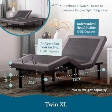 LUCID L300 Adjustable Bed Frame - Head and Foot Incline - USB - Wireless Remote - Easy 2 Person Assembly - Quiet Motor - Relax - TV - Working - Reading - Ergonomic - Electric Bed Base - Twin XL Size
