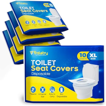 Traletry Disposable Flushable Toilet Seat Covers - 50 XL Pack for Travel Hygiene