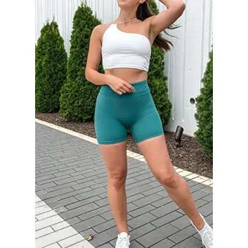 TomTiger Yoga Shorts for Women Tummy Control High Waist Biker Shorts Exercise Workout Butt Lifting Tights Women's Short Pants (Green, M)