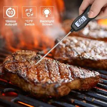 Digital Meat Thermometer Backlight,Waterproof Instant Read Food Thermometer for Cooking and Grilling for BBQ Grill Liquids Beef Turkey (Black)