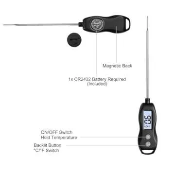 Digital Meat Thermometer Backlight,Waterproof Instant Read Food Thermometer for Cooking and Grilling for BBQ Grill Liquids Beef Turkey (Black)