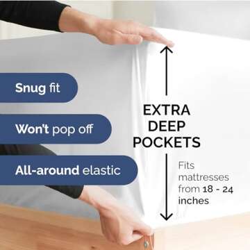 Extra Deep King Fitted Sheet - Hotel Luxury Single Fitted Sheet Only - Easily Fits 18 inch to 24 inc...