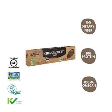 SOW - SEEDS OF WELLNESS Gluten-Free Chia Spaghetti Pasta, High in omega-3, fiber, protein and low carb. 100% plant based, Non-GMO. 6 units pack, 8 oz per unit.