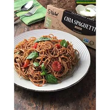 SOW - SEEDS OF WELLNESS Gluten-Free Chia Spaghetti Pasta, High in omega-3, fiber, protein and low carb. 100% plant based, Non-GMO. 6 units pack, 8 oz per unit.