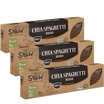 SOW - SEEDS OF WELLNESS Gluten-Free Chia Spaghetti Pasta, High in omega-3, fiber, protein and low carb. 100% plant based, Non-GMO. 6 units pack, 8 oz per unit.