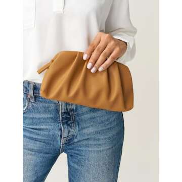 SWEETV Dressy Vegan Leather Clutch Purse for Women Formal, Soft Pleated PU Evening Clutch for Weddings, Proms, Cocktail-Gemma