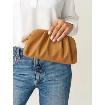 SWEETV Dressy Vegan Leather Clutch Purse for Women Formal, Soft Pleated PU Evening Clutch for Weddings, Proms, Cocktail-Gemma