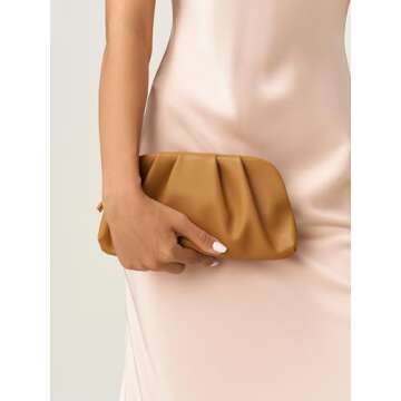 SWEETV Dressy Vegan Leather Clutch Purse for Women Formal, Soft Pleated PU Evening Clutch for Weddings, Proms, Cocktail-Gemma
