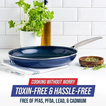 Blue Diamond Cookware 12" Frying Pan Skillet, Diamond Infused Healthy Ceramic Nonstick, PFAS and PFOA-Free, Dishwasher Safe, Oven Safe, Even Heating, Metal Utensil Safe, Warp Control, Blue