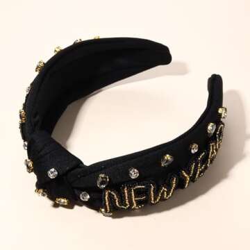 mokkia New Year’s Eve Headbands Happy New Year Headband for Women Beaded 2024 NYE Star Headbands J...