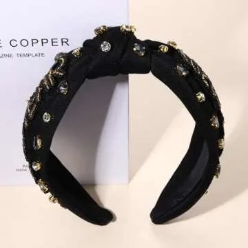 mokkia New Year’s Eve Headbands Happy New Year Headband for Women Beaded 2024 NYE Star Headbands Jeweled Crystal Knotted Headband New Year’s Eve Hair Accessories Party Favors Gifts (NEW YEAR)