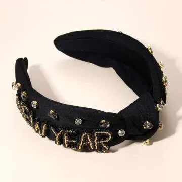 mokkia New Year’s Eve Headbands Happy New Year Headband for Women Beaded 2024 NYE Star Headbands Jeweled Crystal Knotted Headband New Year’s Eve Hair Accessories Party Favors Gifts (NEW YEAR)