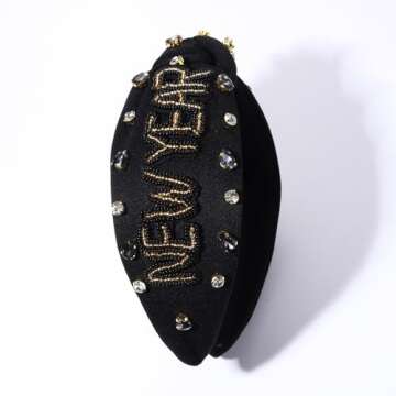 mokkia New Year’s Eve Headbands Happy New Year Headband for Women Beaded 2024 NYE Star Headbands Jeweled Crystal Knotted Headband New Year’s Eve Hair Accessories Party Favors Gifts (NEW YEAR)