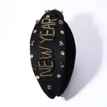 mokkia New Year’s Eve Headbands Happy New Year Headband for Women Beaded 2024 NYE Star Headbands Jeweled Crystal Knotted Headband New Year’s Eve Hair Accessories Party Favors Gifts (NEW YEAR)