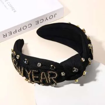 mokkia New Year’s Eve Headbands Happy New Year Headband for Women Beaded 2024 NYE Star Headbands Jeweled Crystal Knotted Headband New Year’s Eve Hair Accessories Party Favors Gifts (NEW YEAR)