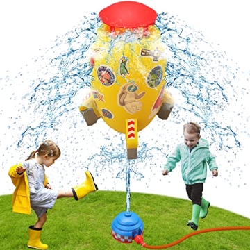 Water Rocket Sprinkler Toy Launcher - Outdoor Splash Sprinklers for Kids, Summer Water Toy Play Rock...
