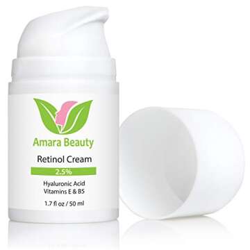 Amara Retinol Cream for Face 2.5% with Hydrating Hyaluronic Acid & Vitamins E & B5, 1.7 fl. oz.