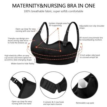 Angelhood Nursing Bra 5 Pack Womens Maternity Breastfeeding Bra Seamless Wireless Sleep Bra with Bra Extenders