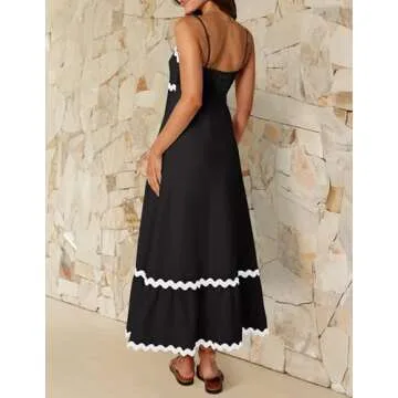 ZESICA Summer Spaghetti Strap Backless Sundress - Black