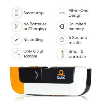 DARIO Smart Glucose Monitor Kit | Test Blood Sugar Levels & Manage Diabetes, Testing Kit Includes: Glucometer with 25 Strips, 10 Sterile lancets (Lightning - For iPhones Up To 14 Only)