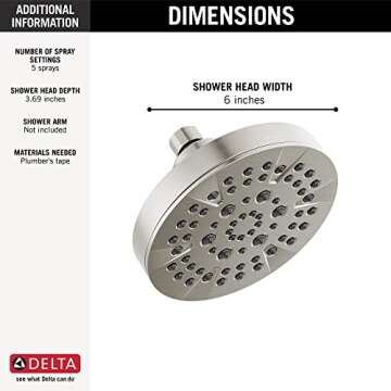 DELTA FAUCET FAUCET 5-Spray Brushed Nickel Shower Head, DELTA FAUCET Shower Head Brushed Nickel, Showerheads, 1.75 GPM Flow Rate, Stainless 52535-SS