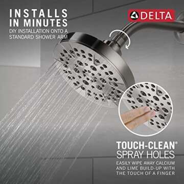 DELTA FAUCET FAUCET 5-Spray Brushed Nickel Shower Head, DELTA FAUCET Shower Head Brushed Nickel, Showerheads, 1.75 GPM Flow Rate, Stainless 52535-SS