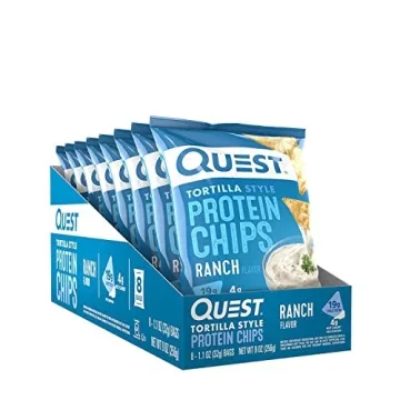 Quest Nutrition Tortilla Style Protein Chips, Ranch Flavor - Healthy Low Carb Snacking (Pack of 8)