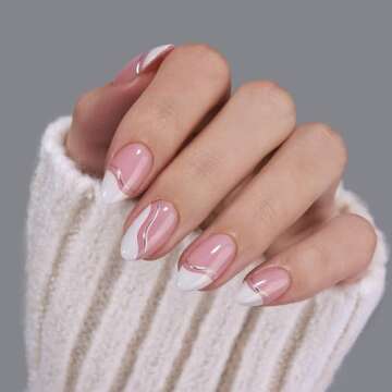 BTArtbox Press On Almond Nails - Short French Tip Style