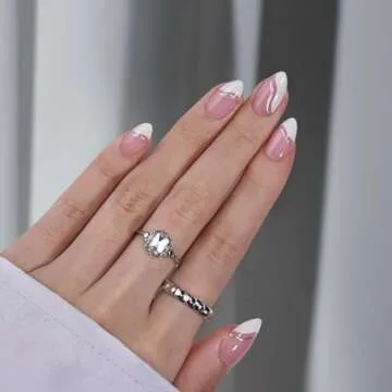 BTArtbox Press On Almond Nails - Short French Tip Style