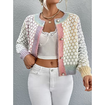 GORGLITTER Women's Trendy Button Up Colorful Cardigan