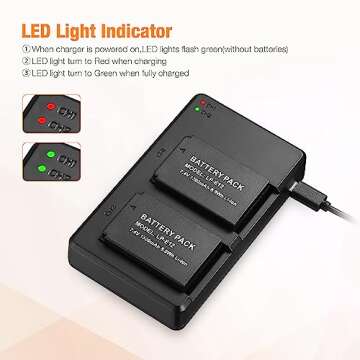 Powerextra 2-Pack LP-E12 Li-ion Rechargeable Battery and USB Dual Battery Charger for Canon EOS M50, EOS M50 Mark II,EOS-M, EOS M2, EOS M10, EOS M100, EOS M200, SX70 HS, Rebel SL1 Cameras