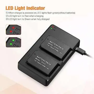 Powerextra 2-Pack LP-E12 Li-ion Rechargeable Battery and USB Dual Battery Charger for Canon EOS M50, EOS M50 Mark II,EOS-M, EOS M2, EOS M10, EOS M100, EOS M200, SX70 HS, Rebel SL1 Cameras