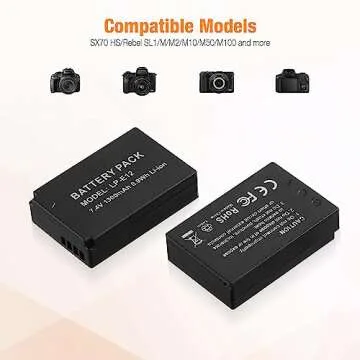 Powerextra 2-Pack LP-E12 Li-ion Rechargeable Battery and USB Dual Battery Charger for Canon EOS M50, EOS M50 Mark II,EOS-M, EOS M2, EOS M10, EOS M100, EOS M200, SX70 HS, Rebel SL1 Cameras