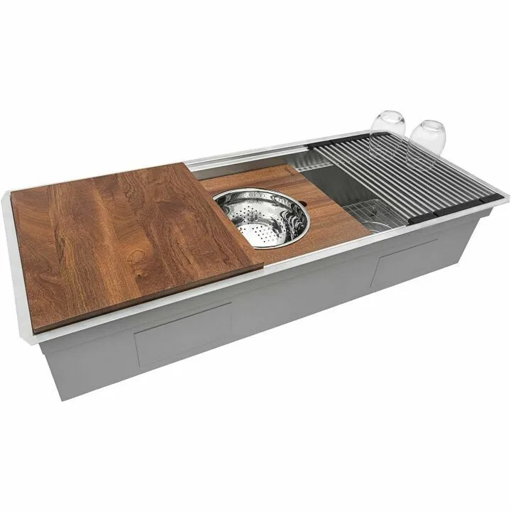 Ruvati 45-inch Workstation Two-Tiered Ledge Kitchen Sink Undermount 16 Gauge Stainless Steel - RVH6333ST