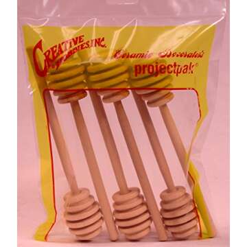 Creative Hobbies® 6 Inch Wood Honey Dipper Stick Server for Honey Jar Dispense Drizzle Honey New | Pack of 6