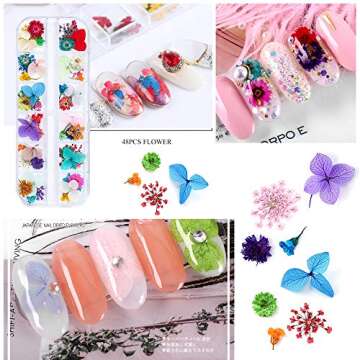 iFancer 108 Pcs Dried Flowers for Resin Nail Art 62 Colors 3D Dry Flowers for Nails 2 Boxes Small Ti...