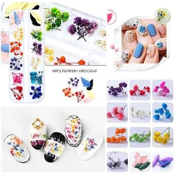 iFancer 108 Pcs Dried Flowers for Resin Nail Art 62 Colors 3D Dry Flowers for Nails 2 Boxes Small Tiny Dried Flowers for Nail Art Little Pressed Real Natural Flower Nail Art Design Decoration Supplies