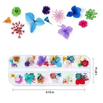 iFancer 108 Pcs Dried Flowers for Resin Nail Art 62 Colors 3D Dry Flowers for Nails 2 Boxes Small Tiny Dried Flowers for Nail Art Little Pressed Real Natural Flower Nail Art Design Decoration Supplies