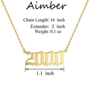 Aimber Birth Year Necklace 18K Gold Plated Birth Year Number Pendant Necklace Stainless Steel Birthd...