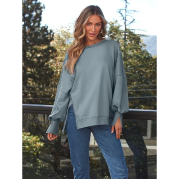 Trendy Queen Womens Oversized Sweatshirts Hoodies Crewneck Shirts Fall Outfits Teen Girls Y2k Winter Clothes GreyGreen S