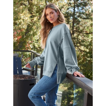Trendy Queen Womens Oversized Sweatshirts Hoodies Crewneck Shirts Fall Outfits Teen Girls Y2k Winter Clothes GreyGreen S