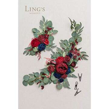 Ling's Moment 2pcs Wedding Artificial Sign Flowers Swag Arch Floral Eucalyptus Garland Decorations Burgundy Navy Blue for Ceremony Party Reception Entrance Welcome Easel Door Decor Wall Home Entryway