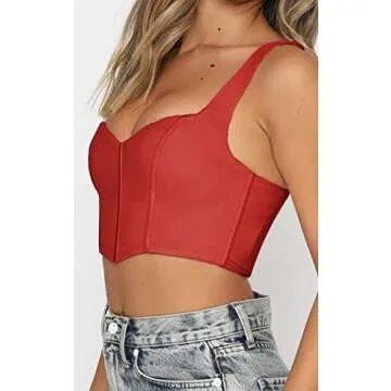 Women Y2k Corset Brami Crop Top Sexy V Neck Plunging Tight Plain Cropped Tank Tops Rave Euphoria Out...