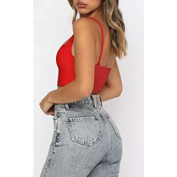 Women Y2k Corset Brami Crop Top Sexy V Neck Plunging Tight Plain Cropped Tank Tops Rave Euphoria Outfit Trendy Going Out Tops Casual Summer Red S