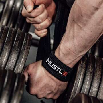 Hustle Lifting Straps Gym Wrist Wraps - The Best 24" Cotton Wrist Straps for Weightlifting to Support Grip and Lift Heavier - Ultimate Workout Deadlift Straps for Weight Lifting Men and Women
