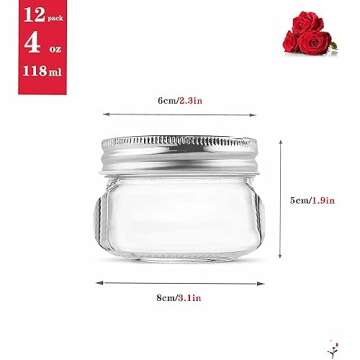 FRUITEAM 4 oz (Set of 12) Regular Mouth Mini Mason Jars with Lids, Glass Canning Jars Ideal for Food...